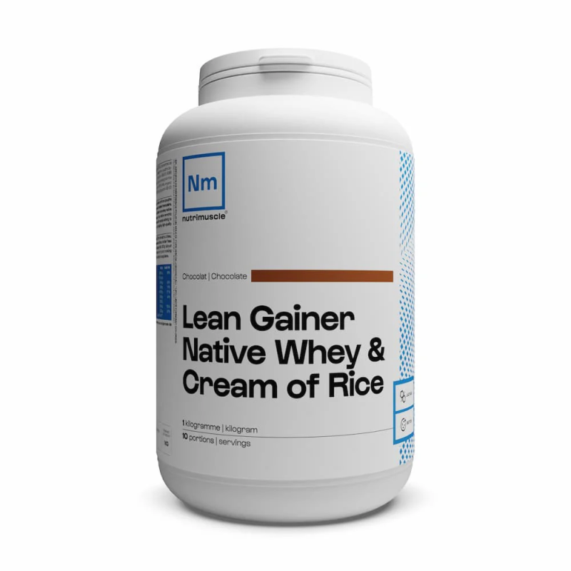 Lean Gainer Whey Native & Crème de Riz NUTRIMUSCLE Pot de 1 kg Chocolat NUTLNGRCR1C