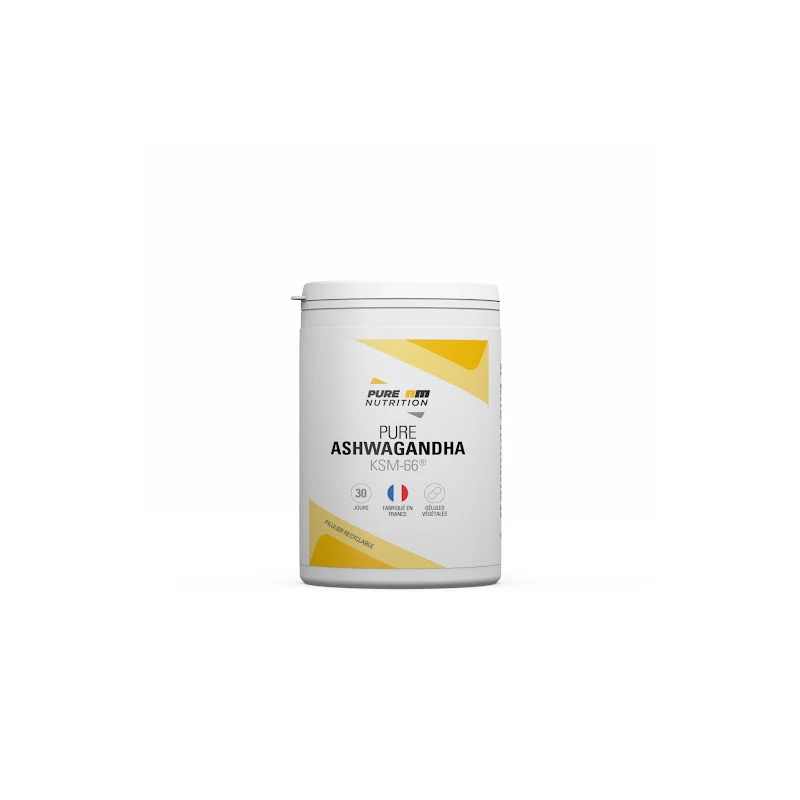 PURE Ashwagandha KSM66® bio PURE AM NUTRITION Pilulier de 60 gélules PURASHWA60